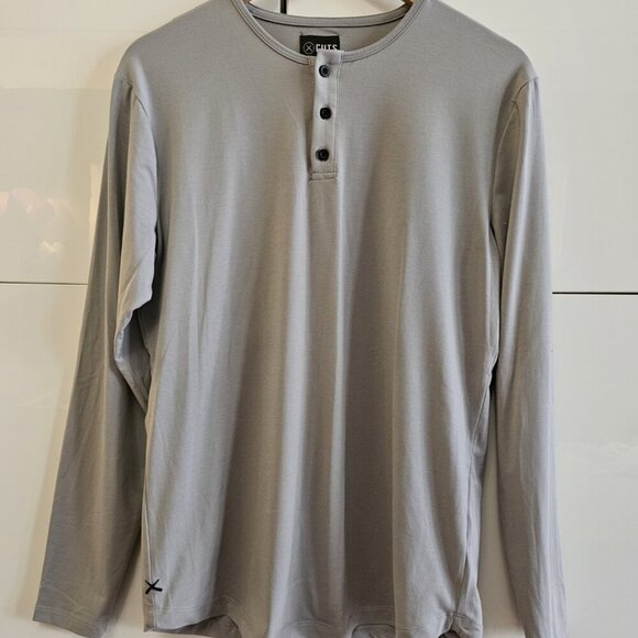 Cuts Men's Gray Blue Long Sleeve Henley Shirt Curve-Hem - Picture 2 of 7